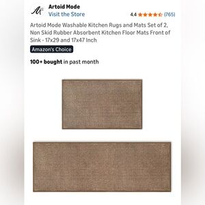 New Set of 2 Non-Skid Kitchen Rugs Absorbent, Washable, Khaki Color, Artoid Mode